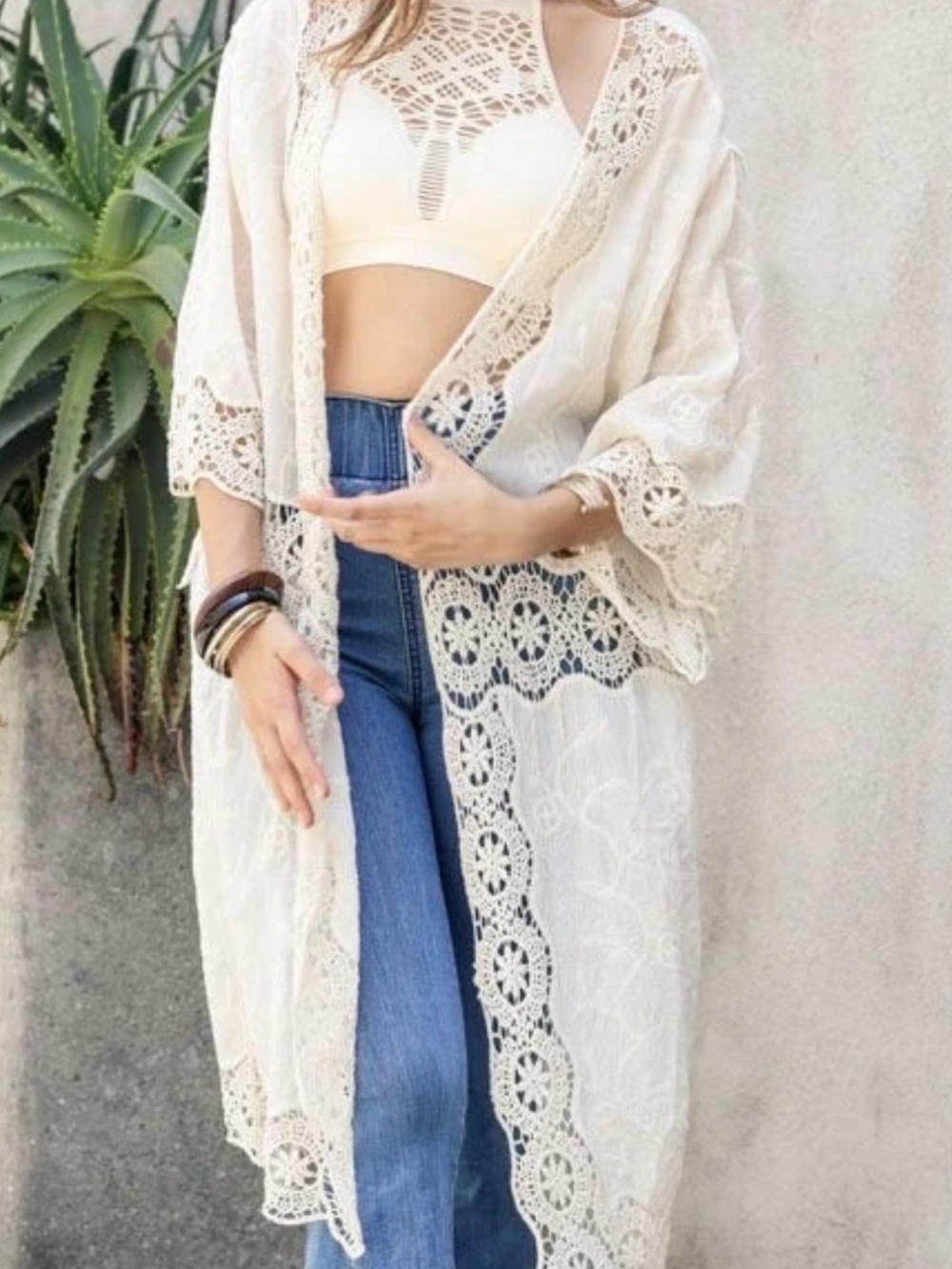 Ada Cream Crochet Lace Kimono Wrap